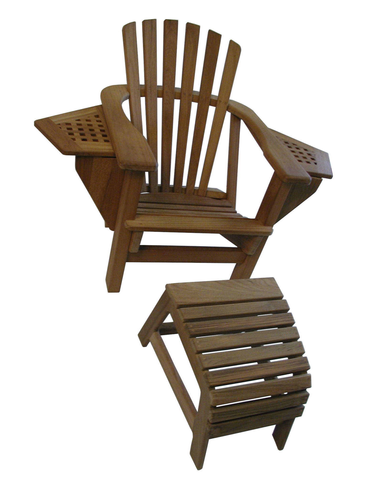View of park chair with foot bench from the front
