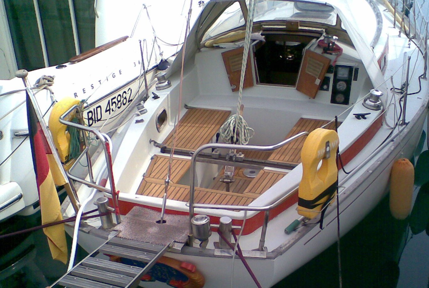 View on a teakdeck for the cockpit