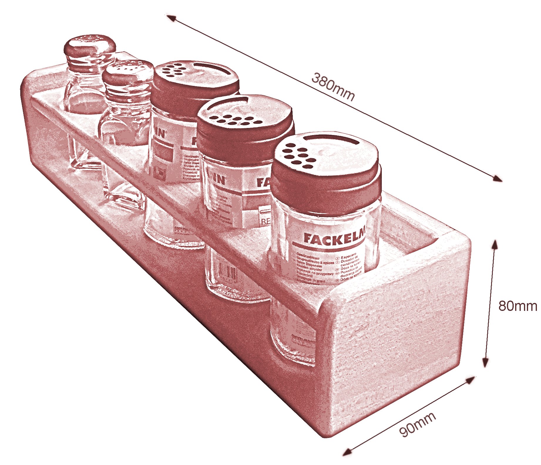 Sketch with measurements, spice rack