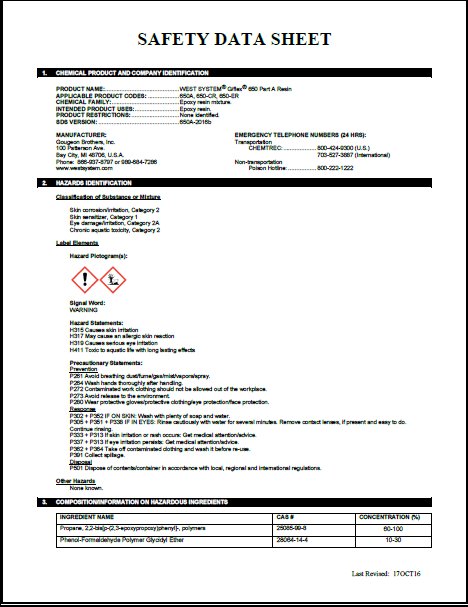 safety data sheet west 650 Part A Resin