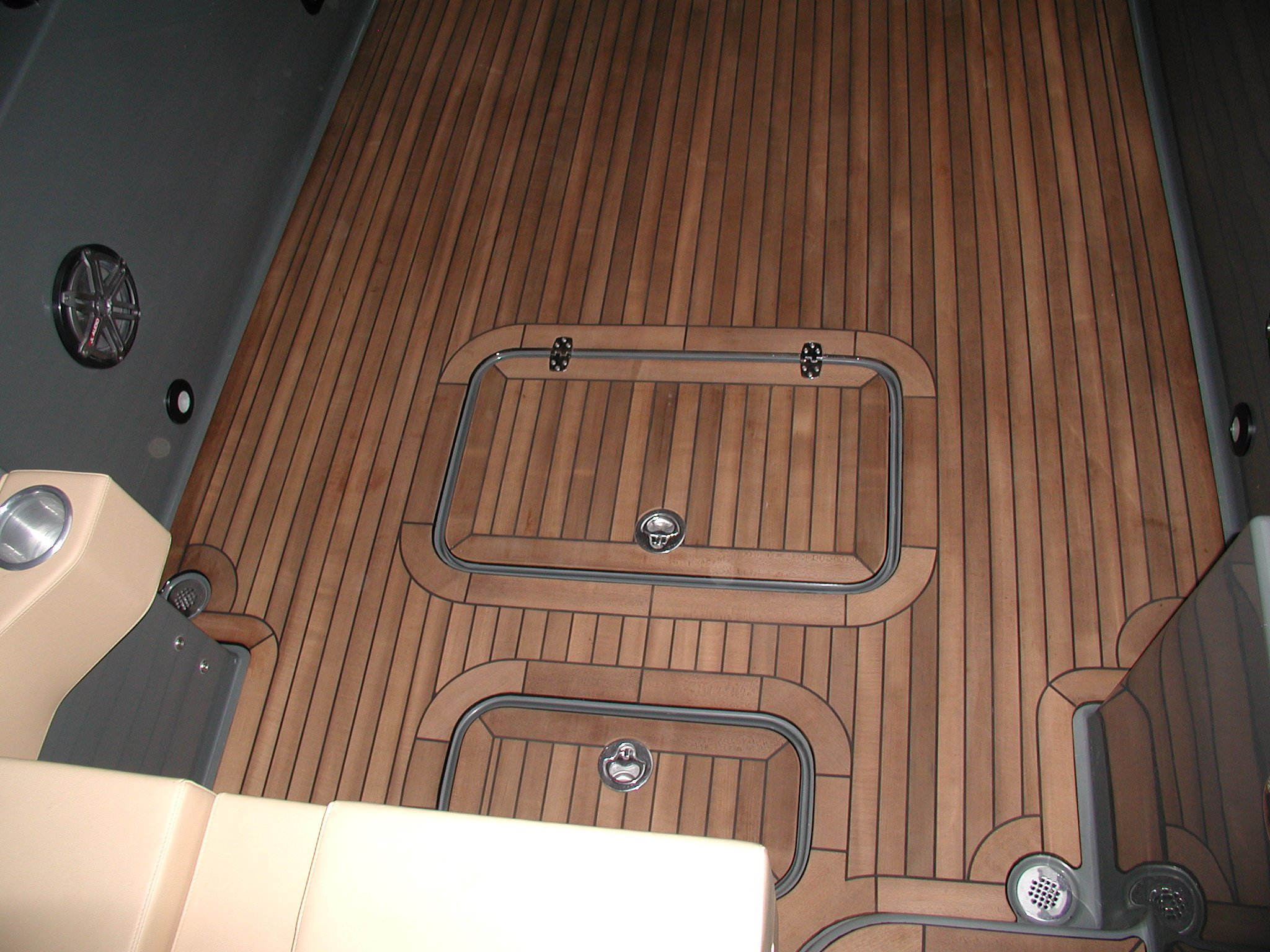View on a woodendeck in Kebony on a power boat