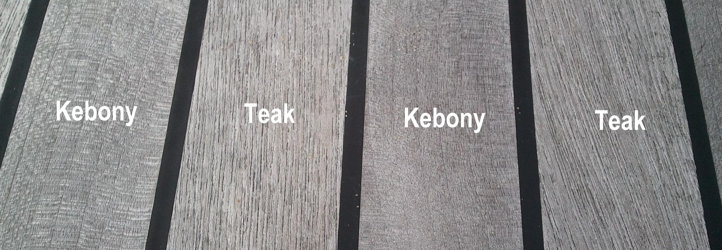 Ansicht Teak neben Kebony neben Teak neben Kebony