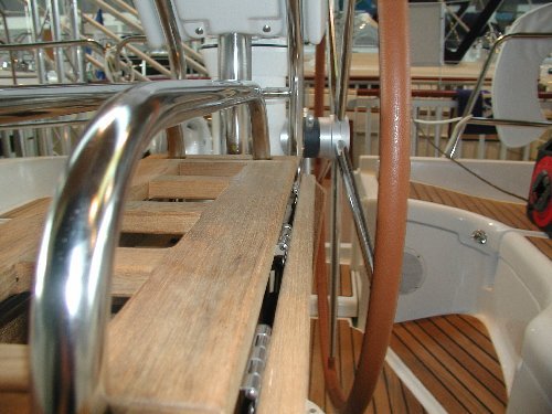 Detail, view fixing cockpit table for Beneteau Yacht.