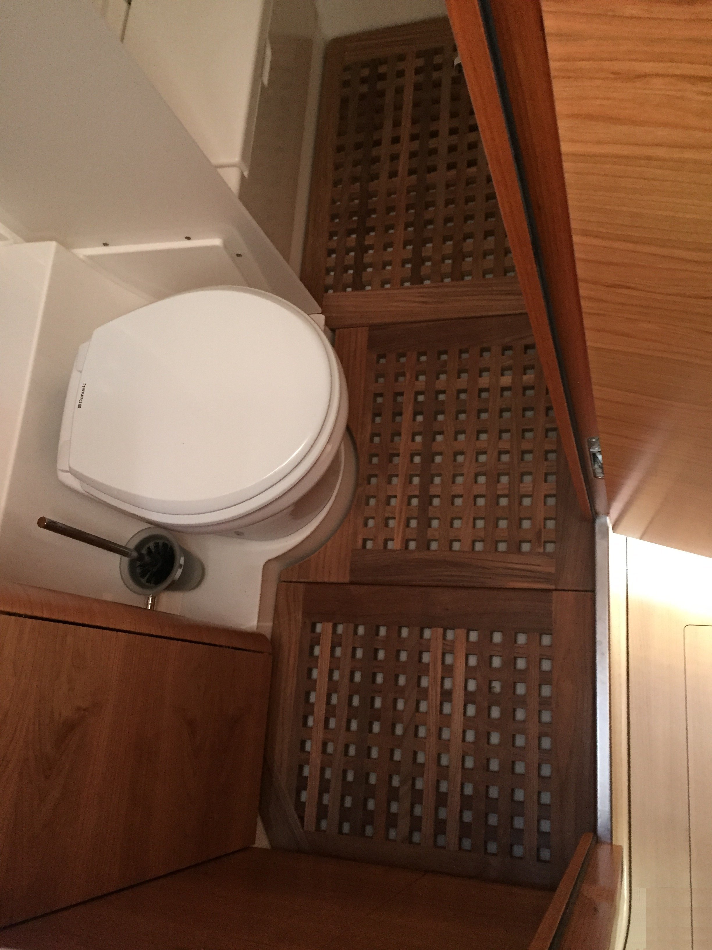 View on a grating for a head,Hanse 455 sailing yacht, saloon port side